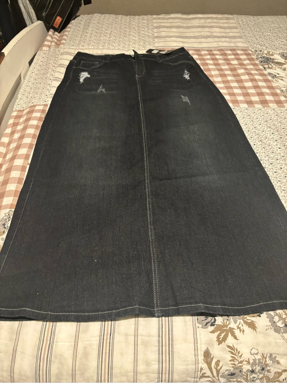 Dark Wash Denim Midi Skirt - Classic A-Line Modest Skirt